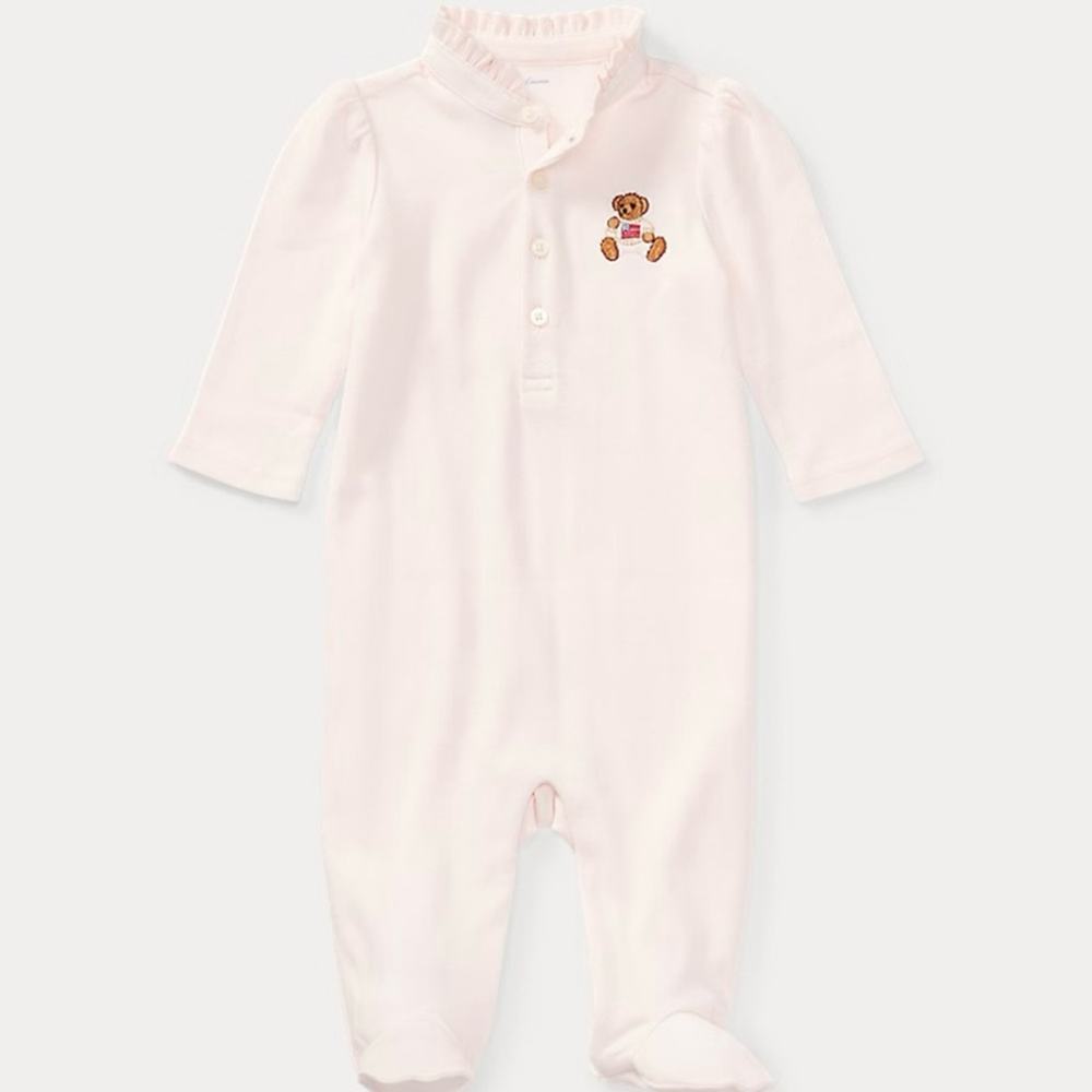 Ralph Lauren polo bear pastel pink baby pj onsie